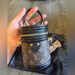 Monogram Mini Cylinder Bag in Brown/Black with Gold Hardware, New